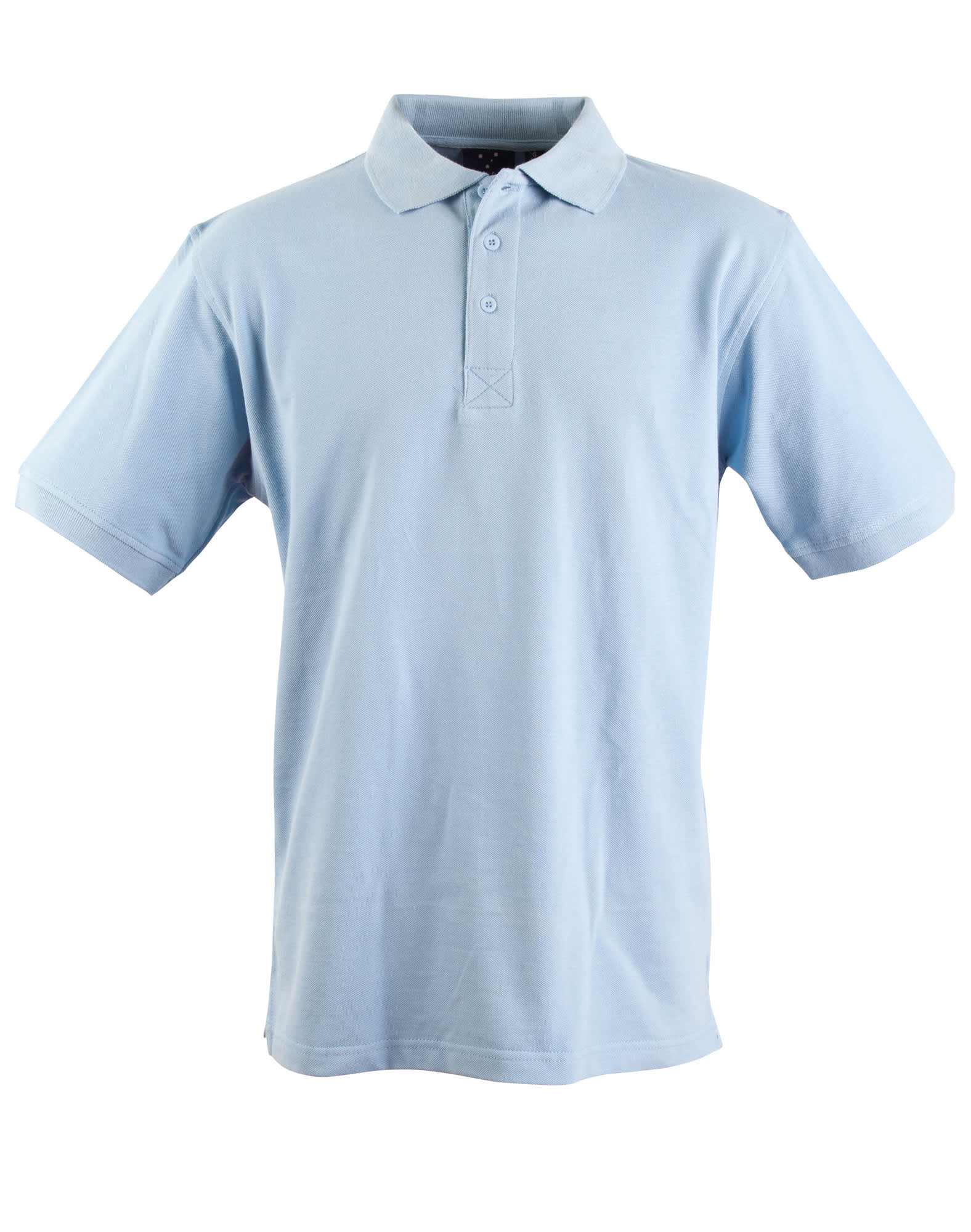 A light blue Men's Longbeach Polo shirt with a classic polo collar and short sleeves, featuring a logo.
