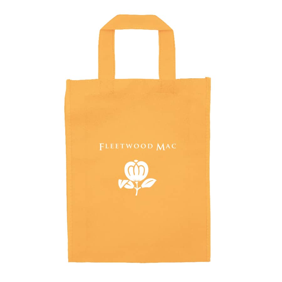 A purple tradeshow bag with two handles and a white logo.