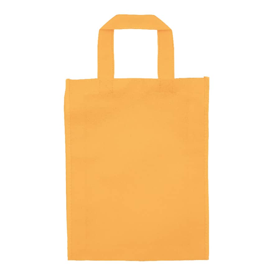 A blue tote bag with two short handles and a simple design, featuring a logo on one side.