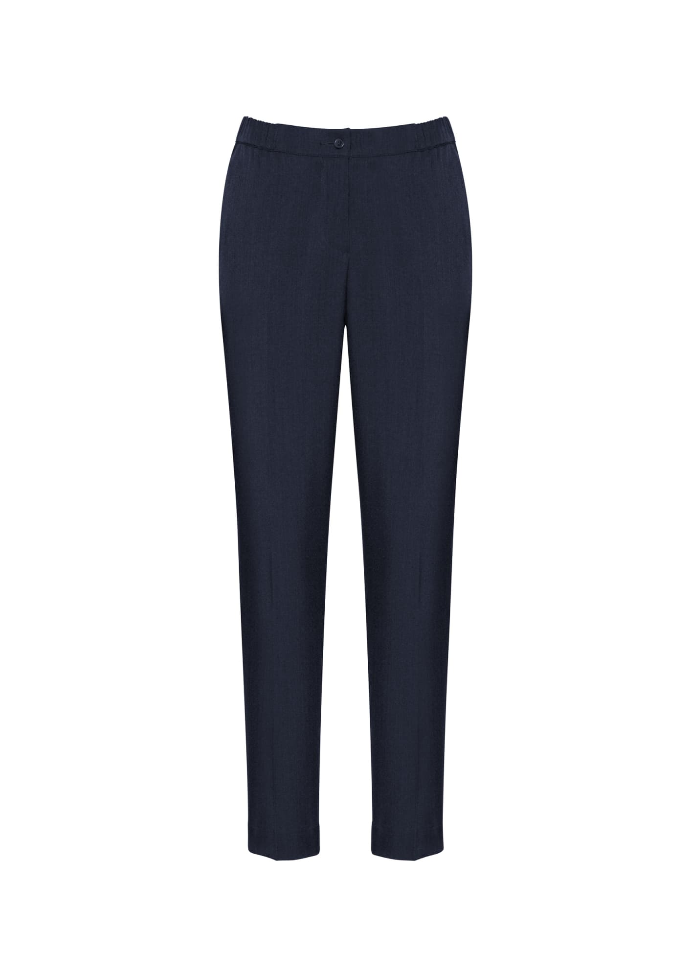 Women's cool stretch ultra comfort waist pant in navy, featuring a fitted design and elastic waistband.