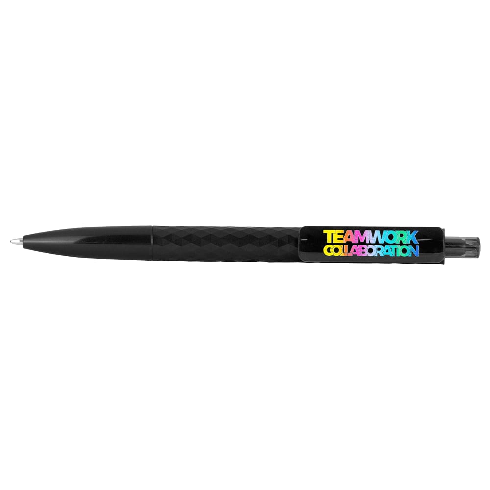 A geometric ballpoint pen in white with a textured diamond pattern and a silver clip.