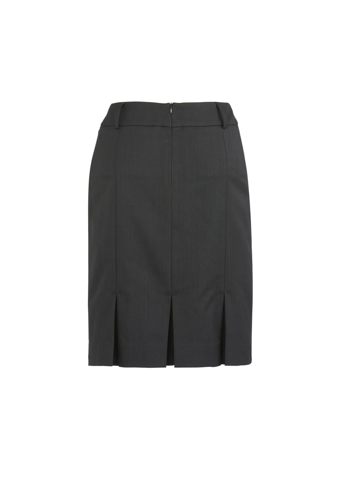 A black multi-pleat skirt with a zip closure and tailored design. It features subtle pleats at the front.