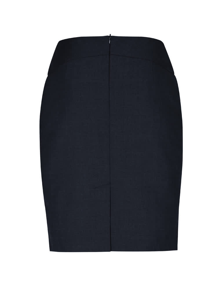 A black women's chevron band skirt with a fitted silhouette and a back zip closure.
