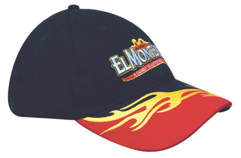 A black cap with a blaze embroidered peak and side features a logo on the front.