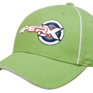 A green brushed heavy cotton cap with a sandwich peak, featuring front panels and a logo.