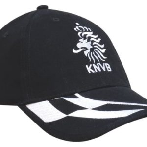 A black cap with a check pattern and an embroidered logo on the peak.
