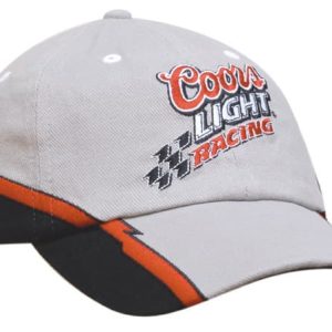 A grey cap featuring contrasting black and orange trim, with a logo and flash embroidery.
