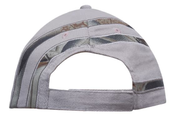 A cap with a brushed heavy cotton material, featuring camouflage inserts in shades of grey and green.