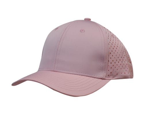 Light pink structured baseball cap with curved brim and perforated side panels, isolated on a white background.