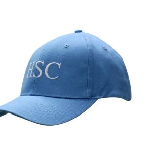 A brushed heavy cotton cap in light blue featuring a logo on the front.