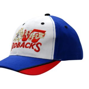 Brushed heavy cotton cap featuring blue, white, and red colours with embroidered design and logo.