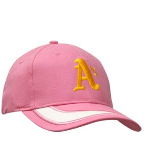 A pink brushed heavy cotton cap with a white peak insert and an embroidered logo.