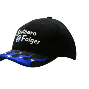 A black brushed heavy cotton cap featuring Australia embroidery on the peak and a logo on the front.