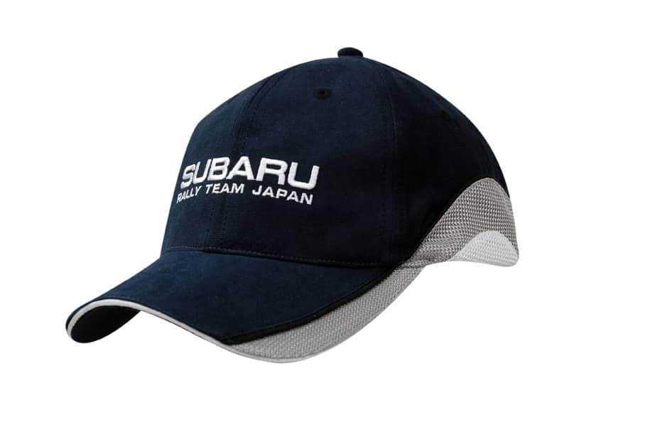 A navy blue water-resistant cap featuring mesh inserts on the crown and peak, with a logo on the front.