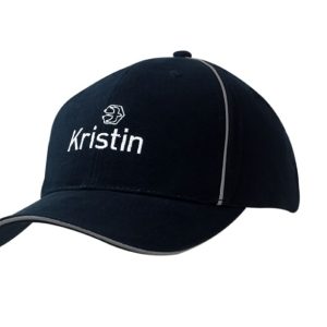 A navy blue cap featuring reflective piping and a sandwich peak, with a logo on the front.