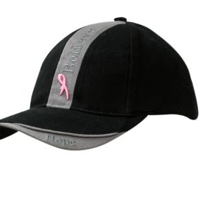 A black and grey cap featuring a crown insert, peak indent, and a logo.