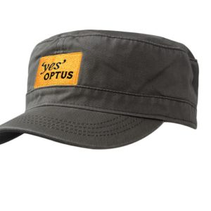 A washed chino twill military cap in olive green with a branded patch on the front.