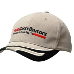 A grey cap with a wave indent and black peak, featuring an embroidered logo on the front.