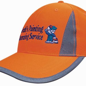 Luminescent orange cap featuring reflective inserts and trim, with a logo on the front.