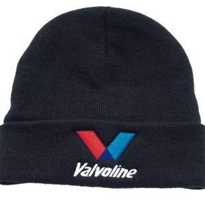 Acrylic beanie in black with a logo featuring red and blue colours on the front. Thinsulate lining for warmth.