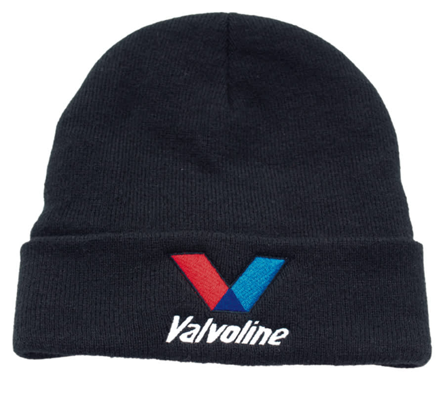 Acrylic beanie in black with a logo featuring red and blue colours on the front. Thinsulate lining for warmth.