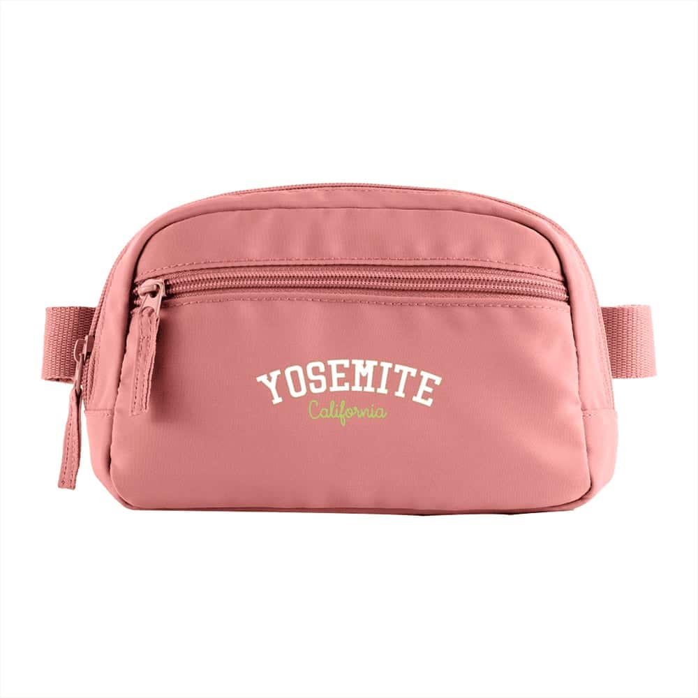 A grey recycled sport fanny pack with a zippered compartment and an adjustable strap. It features a logo.