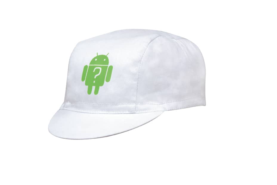 A white cycling cap featuring a green logo on the front. The cap has a classic cycling style.