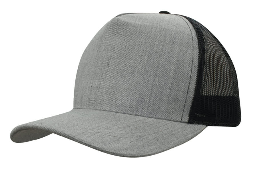 A grey marle cap with a mesh back, featuring a curved brim and a simple design.