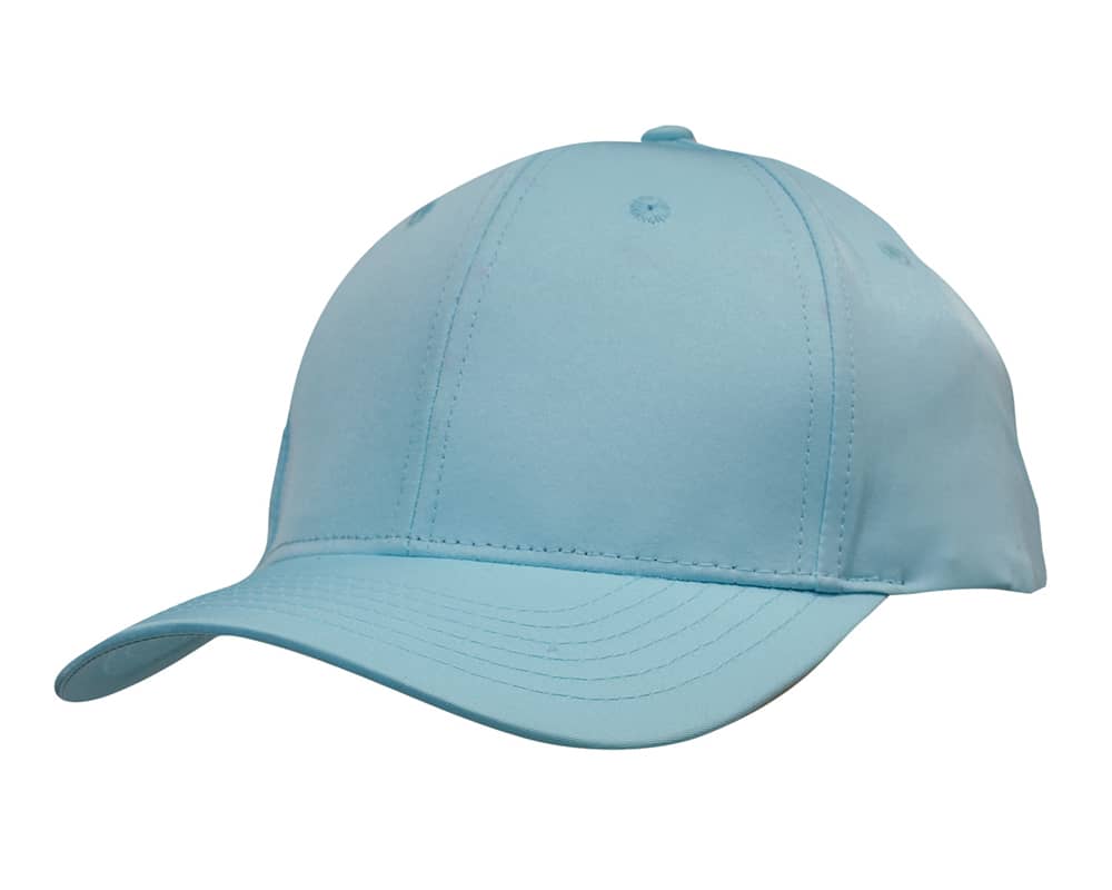 A premium twill cap in light blue with a curved brim and a logo on the side.