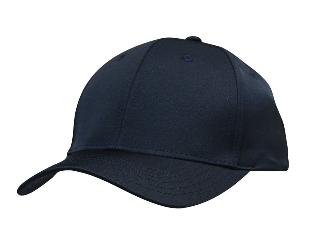 A navy premium sports twill cap featuring a curved brim and a logo on the front.