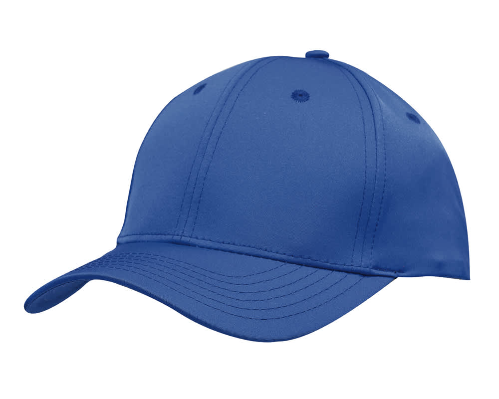 A premium blue sports twill cap featuring a structured design and a front panel with a logo.