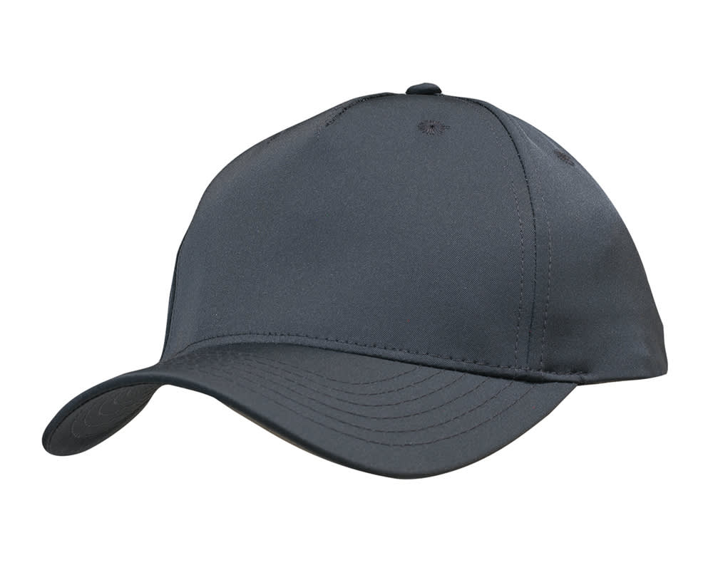 A dark grey premium twill cap with a curved brim and a logo on the front.