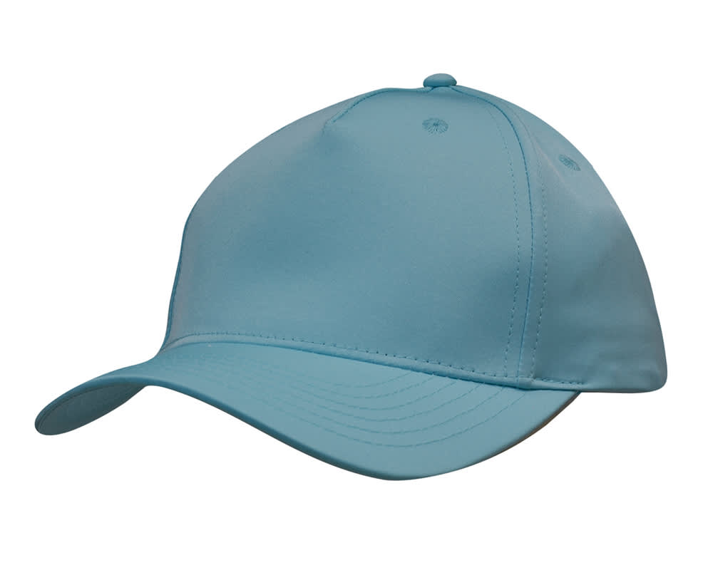 A blue sports twill cap with a curved brim and a rounded top, featuring a logo on the front.