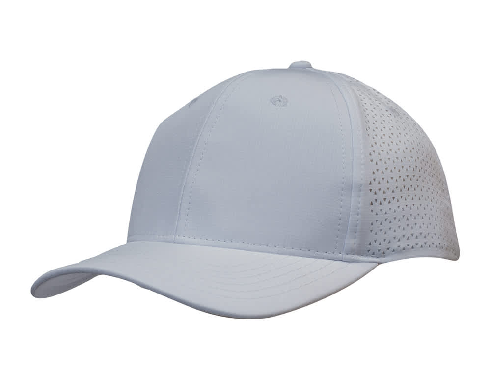 A light grey cap with triangle perforations on the side, featuring a curved brim and a logo.