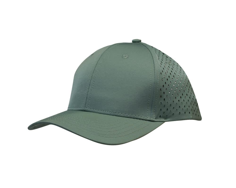 A navy blue sports cap featuring tear drop perforations on the sides and a solid front panel.