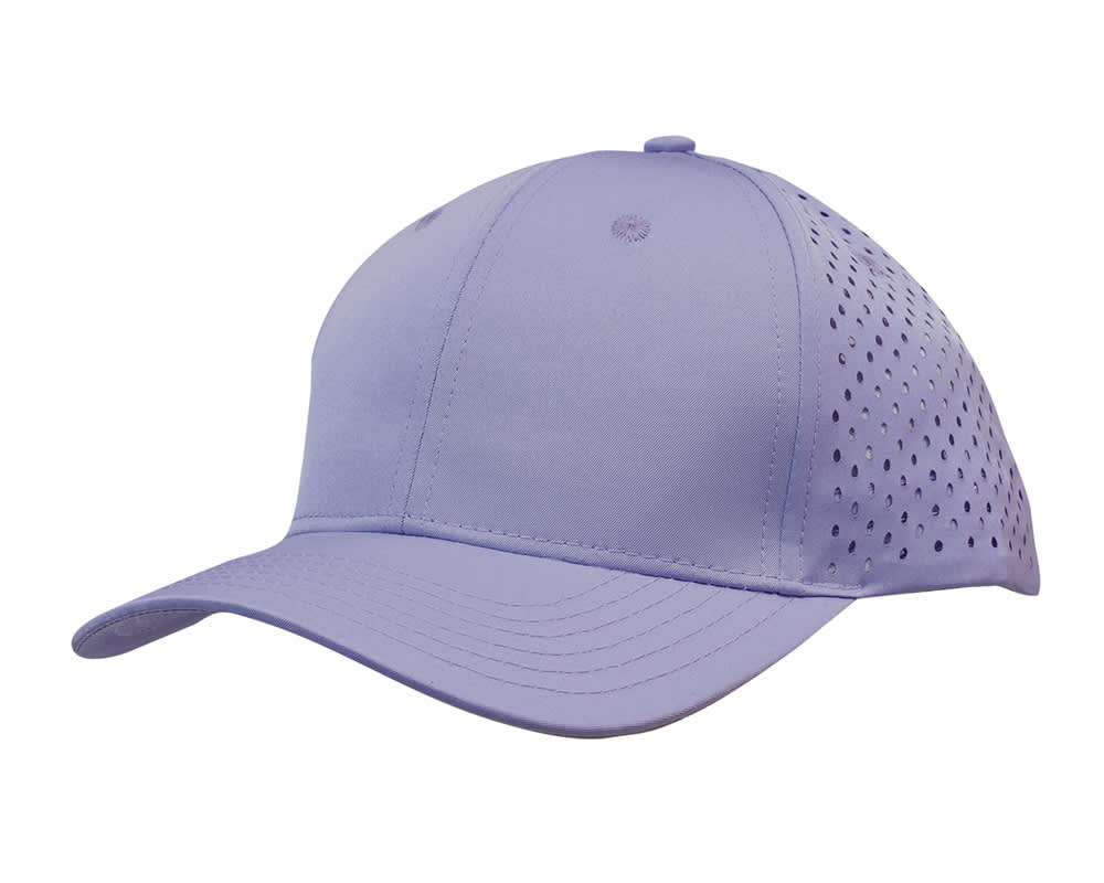 A green sports cap featuring tear drop perforations and a curved brim. It has a logo on the front.