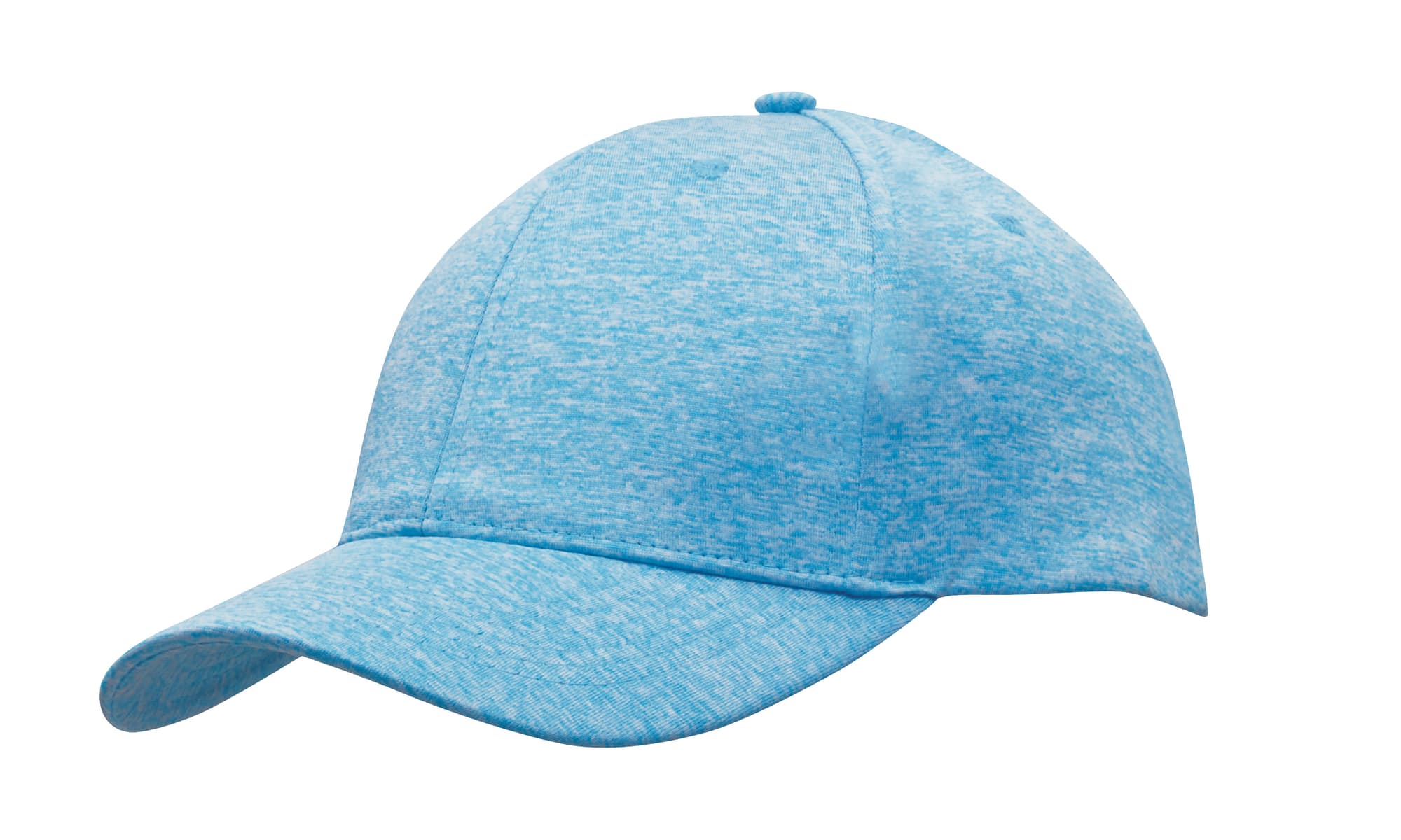 A blue sports cap with a smooth texture and a curved brim, featuring a logo on the front.