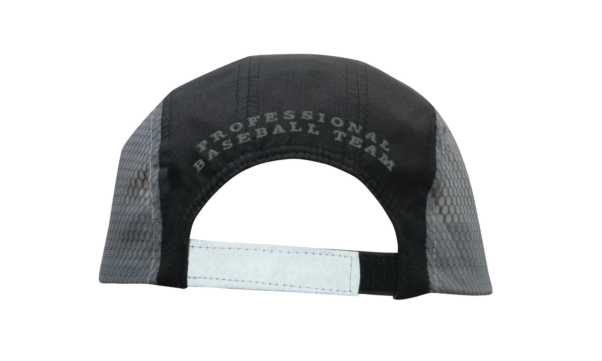 A black cap with a bee hive mesh design and a towelling sweatband, featuring a logo on the back.