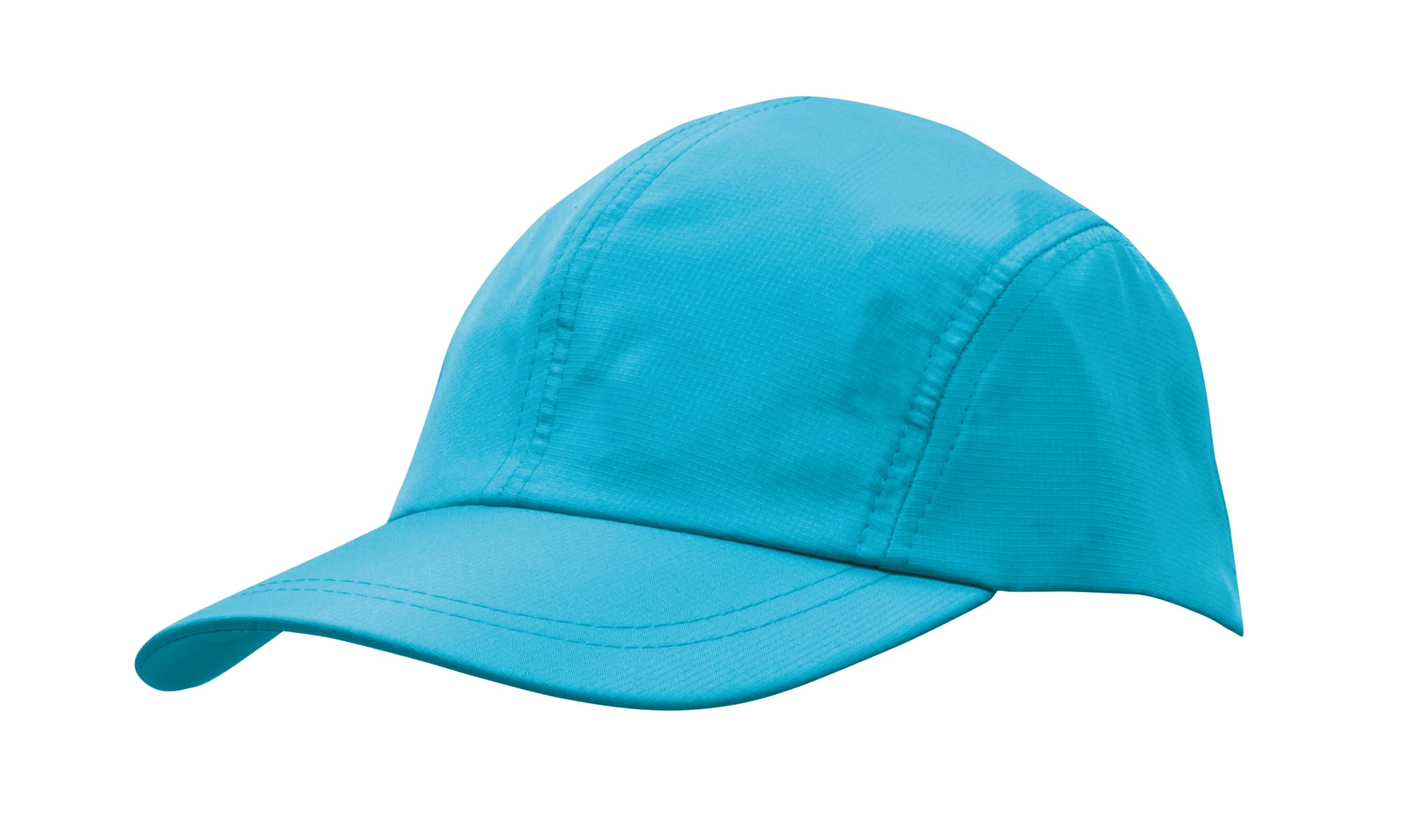 A turquoise sports cap with a ripstop design and a towelling sweatband, featuring a logo.