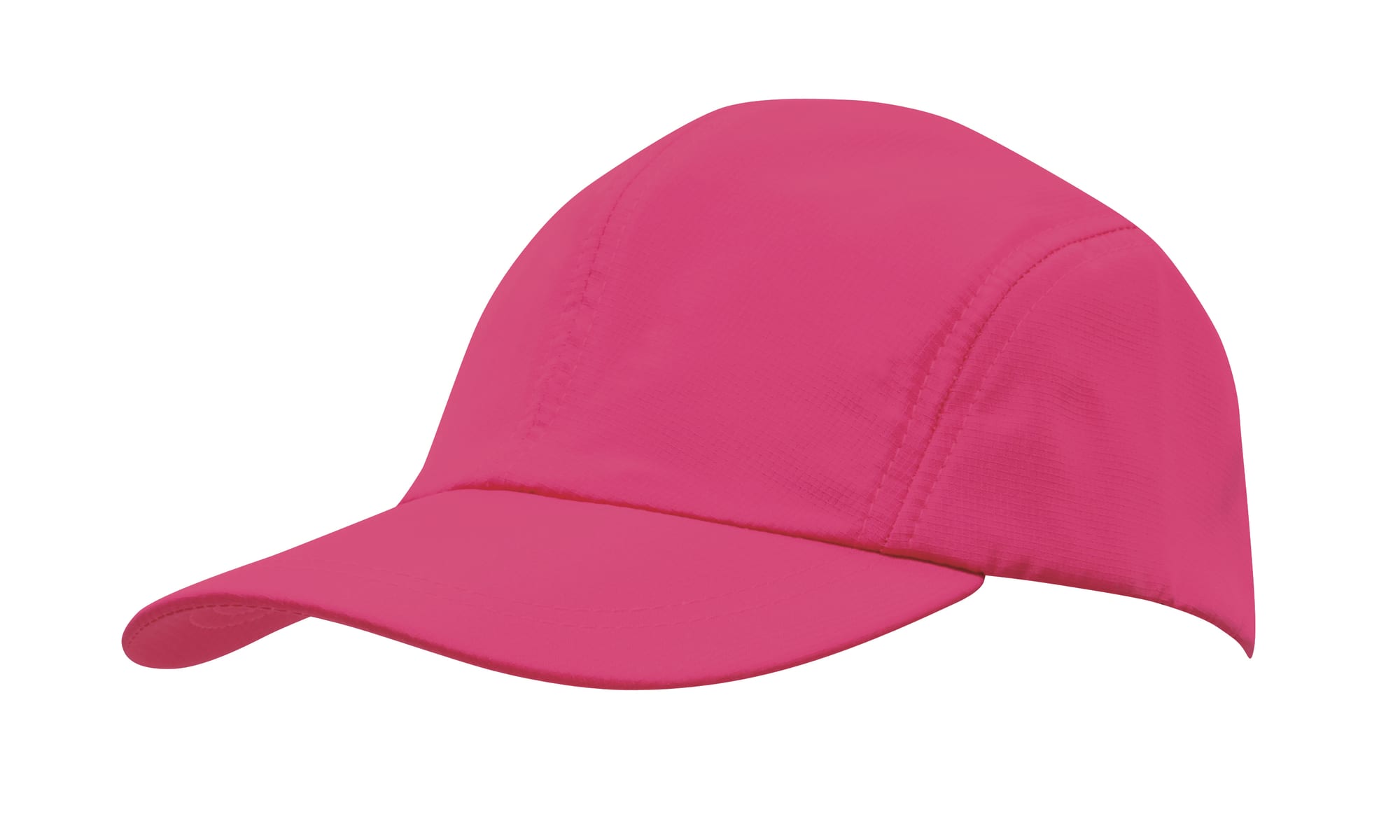 A pink sports cap with a curved brim and an internal towelling sweatband, featuring a logo.