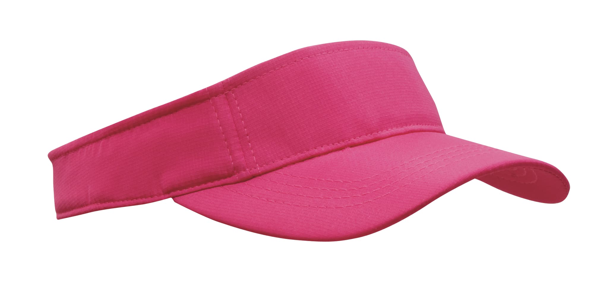 A pink sports visor featuring a logo, designed as headwear for outdoor activities.