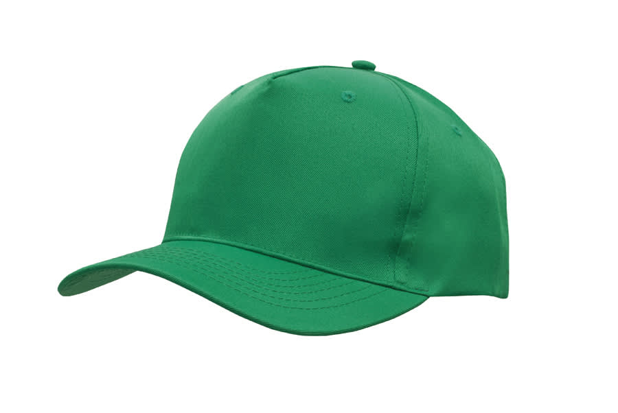 A green breathable poly twill cap featuring a curved brim and a simple design with a logo.