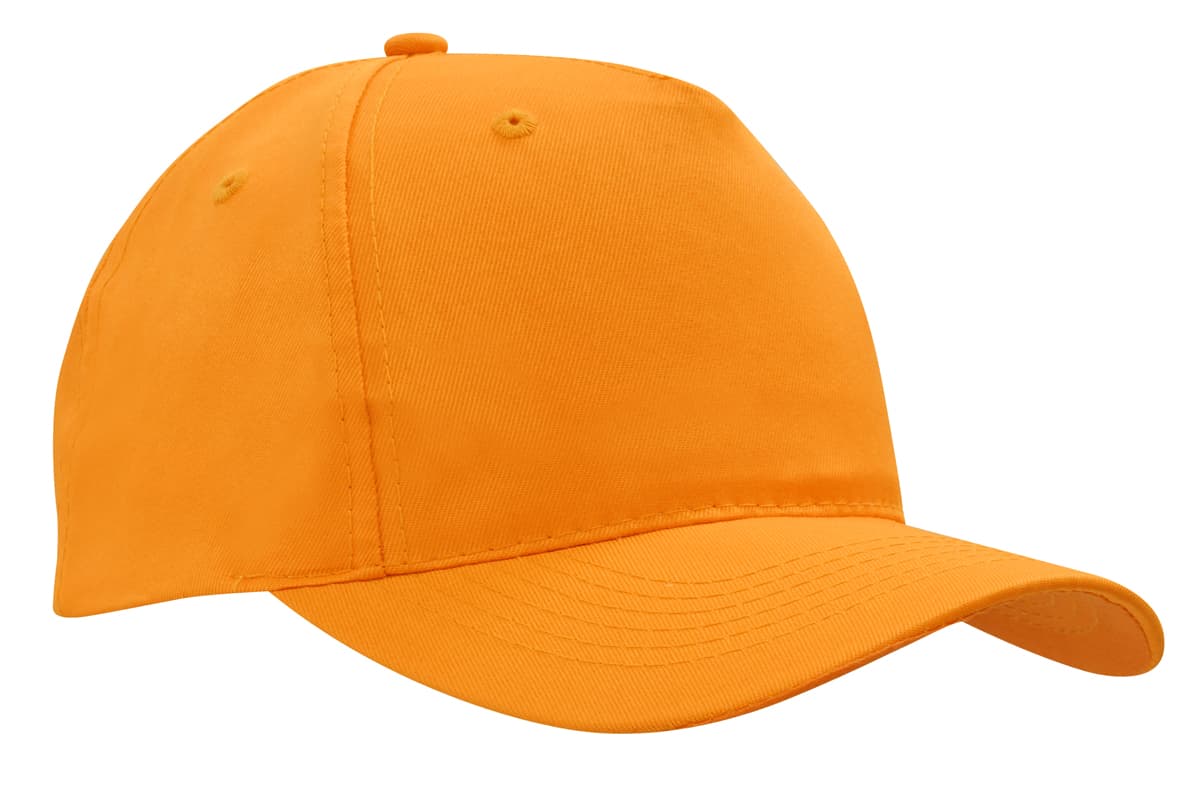 An orange breathable poly twill cap with a curved peak and subtle branding.