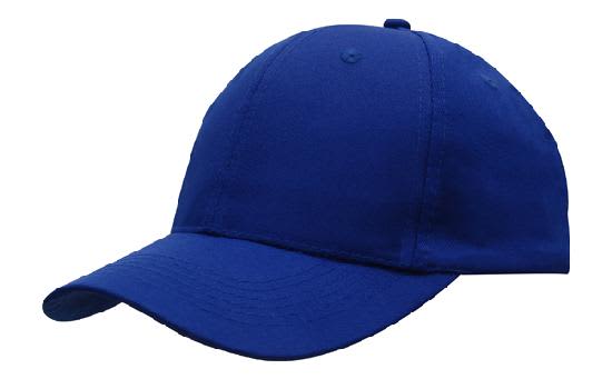 A blue breathable poly twill cap with a curved peak and stitching details. It features a logo on the front.