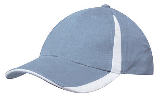 A blue brushed cotton cap with white inserts on the peak and crown, featuring a logo.