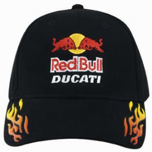 A black cap featuring sonic weld flames design, with a logo on the front.