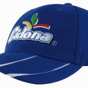 A blue cap with a two-tone peak and a logo on the front. The material appears to be brushed heavy cotton.