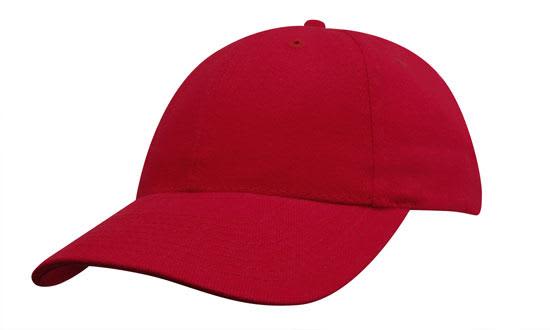 A red cap made of brushed heavy cotton, featuring a curved brim and a logo.