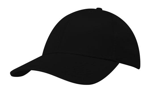 A black cap made from 100% recycled fabric, featuring a curved peak and an adjustable strap at the back.
