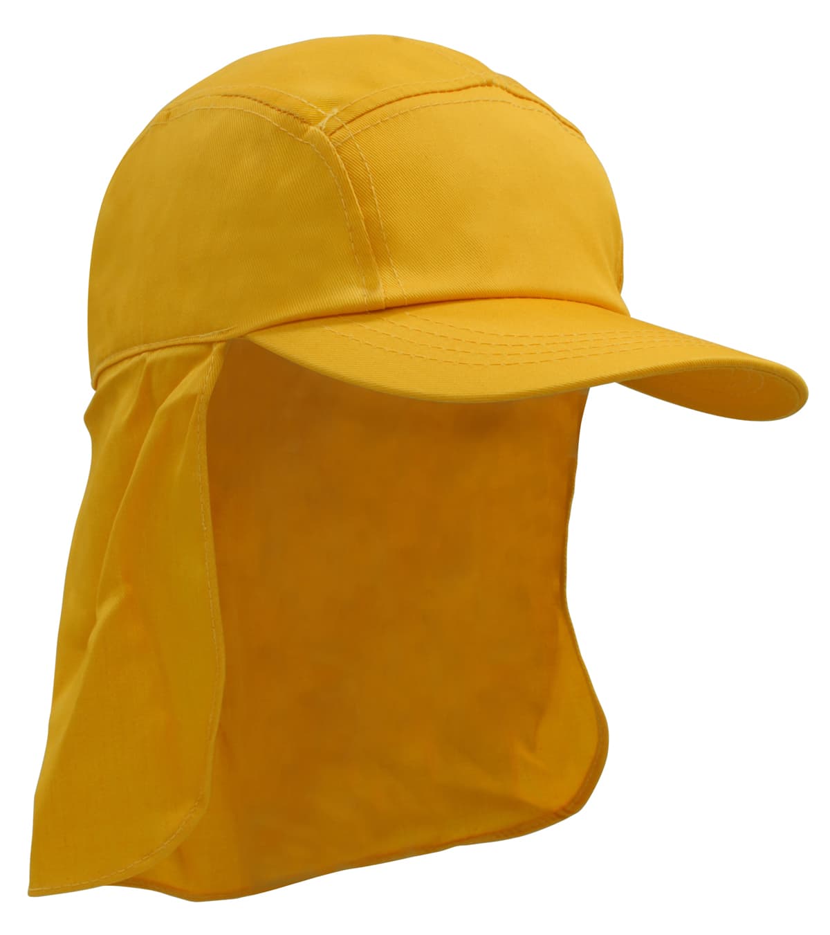 A yellow Poly Cotton Legionnaire Cap featuring a wide brim and neck flap, designed for sun protection.